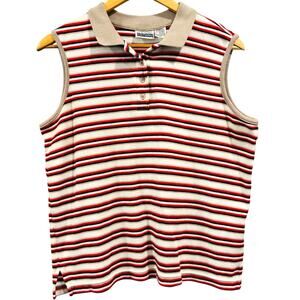 VTG 90s Striped Sleeveless Polo Knit Tank Top Red White Basic Editions K-Mart, M